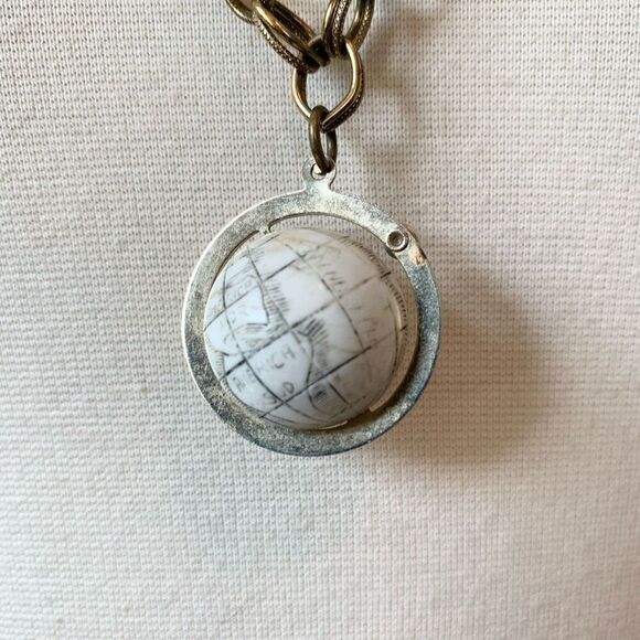 Vintage Silver Statement Globe Chunky Link Pendant Necklace Chain 30” - Picture 2 of 7